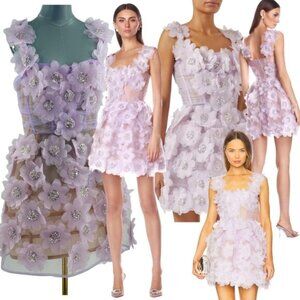 🆕 BRONX & BANCO 🧿 NWOT Rosalie Floral-Appliqué Mini Dress, Lavender, Sz L US 8